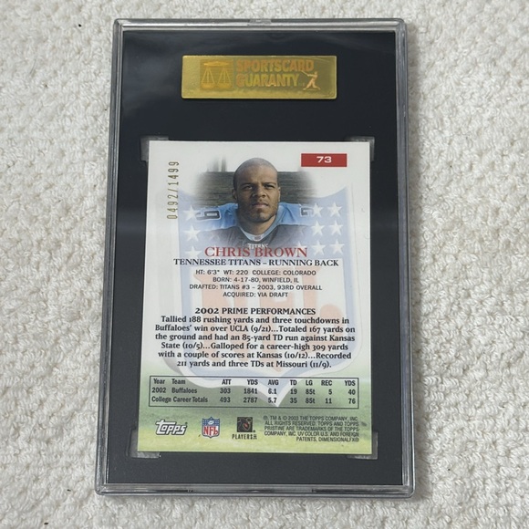 Chris Brown 2003 Topps Pristine #73 Rookie Card 492/1499 SGC GEM Mint 10 - Picture 2 of 2